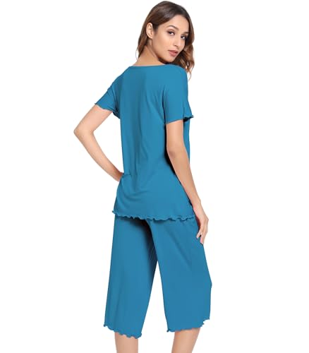 Image of NACHILA Women's Bamboo Viscose Pajama Sets Summer Cooling Short Sleeve Capri Soft Pjs Night Sweats Moisture Wicking Sleepwear