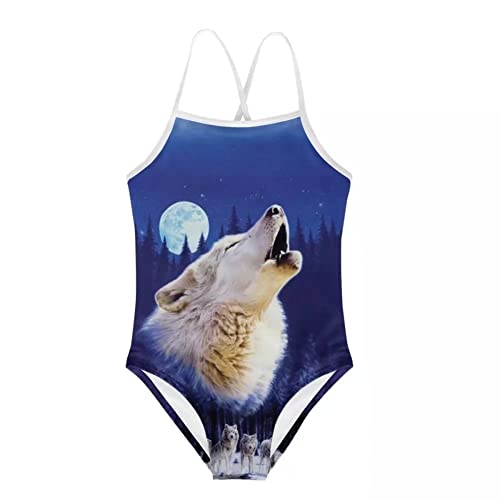 White Wolf Girls Animal Swimwear One Piece Swimsuits Bathing Suit for 3-10 Years Little Girl