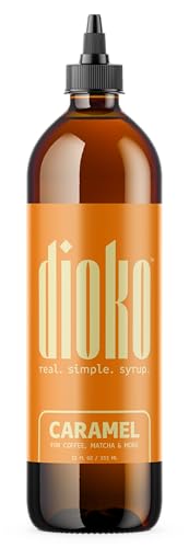 Image of Dioko Simple Syrup, 12 fl. oz Premium Coffee & Dessert Syrup with Easy Pour Spout | No Artificial Dyes or Colors | Perfect for Lattes, Iced Coffee, Cocktails, Pancakes & More (Caramel)