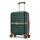Kono Cabin Suitcase 55x40x20 Lightweight ABS + PC Hard Shell Carry On Trolley Case Small Travel Hand Luggage with 3 Digit Combination Lock Spinner Wheels (Dark Green/Brown)