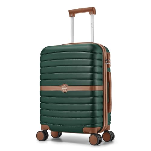 Kono Cabin Suitcase 55x40x20 Lightweight ABS + PC Hard Shell Carry On Trolley Case Small Travel Hand Luggage with 3 Digit Combination Lock Spinner Wheels (Dark Green/Brown)