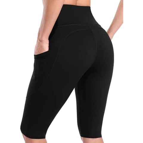 CharmLeaks Women Yoga Shorts with Two Pocket Workout Tummy Control Leggings Running Shorts Black L Cover