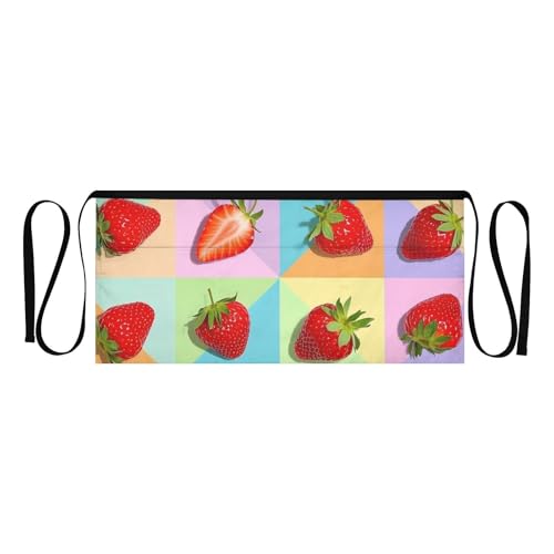 FASHON&FASCIN Server Apron with Pockets Waist Aprons Half Waitress Apron Strawberry Pattern for Gardening Restaurant,Multi17