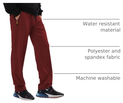Image of Men's Elastic Waist Hiking Pants Water Resistant Quick-Dry Lightweight Outdoor Sweatpants with Zipper Pockets