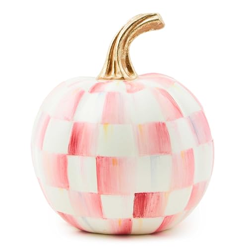 MACKENZIE-CHILDS Mini Pumpkin Resin Halloween Home Decor Pink-and-White Bubblegum Pink Check