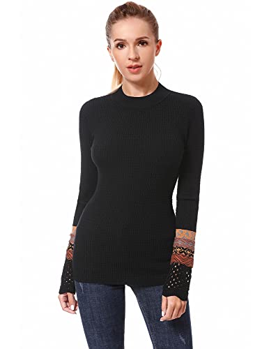 AmélieBoutik Women Crew Neck Long Sleeve Fair Isle Eyelet Cuff Pullover Sweater2