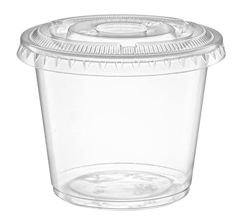 Image of 5 oz - Clear Diposable Plastic Portion Cups With Lids, Small Mini 100 Sets