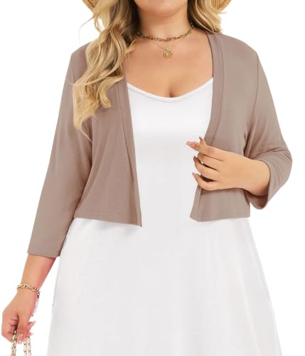 Image of Plus Size Shrugs for Women 3 /4 Sleeve Cropped Cardigan Knit Sweaters Open Front Bolero 2026