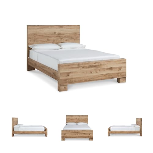 Image of Signature Design by Ashley Hyanna King Size Panel Bed Frame | Engineered wood and decorative laminate, Authentic touch golden oak finish, Foundation required