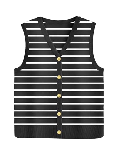 Image of Zeagoo Womens Sweater Vest Summer Ribbed Tank Tops Sleeveless Cardigan Button Down Shirts V Neck Top for Women Black Stripe XX-Large