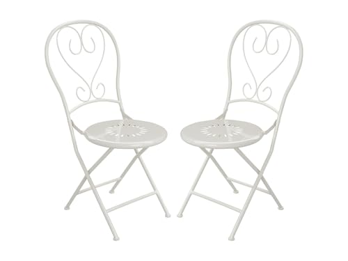 Vente-unique - Lot de 2 chaises de Jardin Pliantes en métal façon Fer forgé - Blanc - GUERMANTES de MYLIA