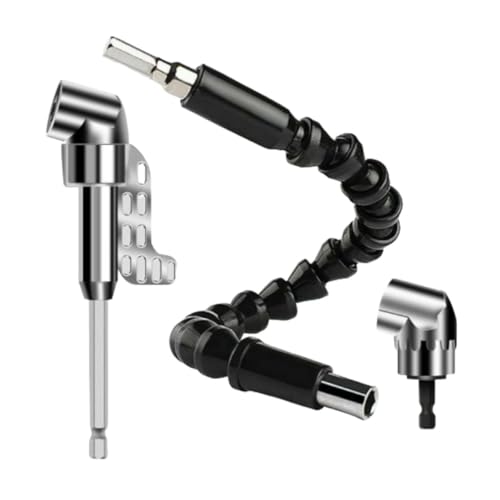 3-in-1 Right Angle Drill Adapter Set, Flexible Shaft & Hex Drive Screwdriver Extension for Tight Spaces, Universal 1/4 Inch