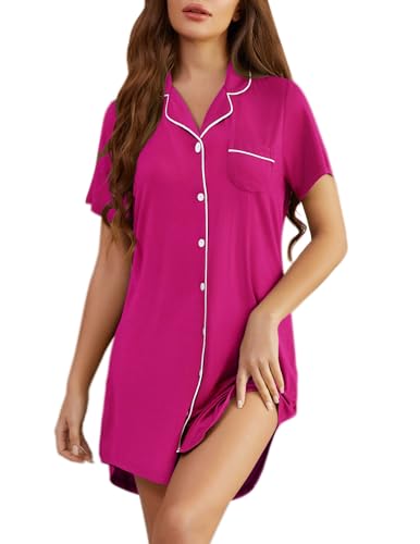 Image of Pjmlifecoco Nightgown for Women Button Down Sleepshirt Short /Long Sleeve Nightdress Soft Modal Sleepwear S-XXL