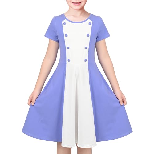 Image of Sunny Fashion Girls Dress Colorful Striped Knitted Cotton Stretch School