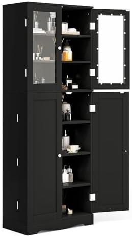 ZONJIE Küchenbuffet 170cm - Vitrinenschrank Mit 4 Türen & Weinregal | Stauraum Für Küche & Wohnzimmer