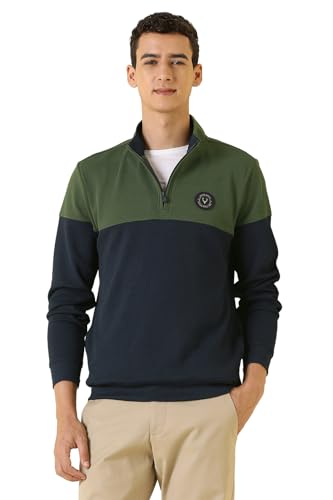 Image of Allen Solly Men's Cotton Blend Casual Sweatshirt with Half Zip and Straight Pocket