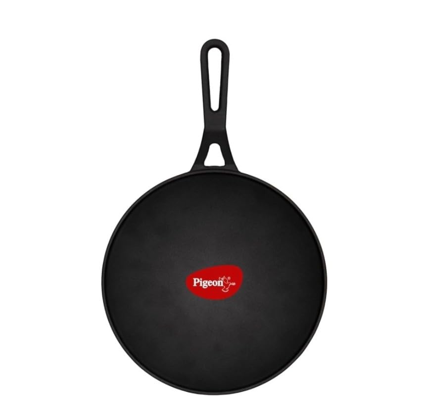 Pigeon by Stovekraft Pre-Seasoned Cast Iron Concave Tawa 28 cm | Induction Compatible | Pre-Seasoned with 100% Vegetable Oil | Naturally Nonstick | High Pressure Casting |Nostalgic Taste | Toxin-Free