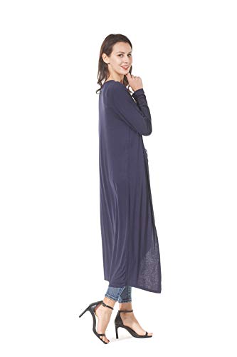 Image of Women's Solid Sweater Essential Duster Long Cascading Open Front Lightweight Blue Cardigan