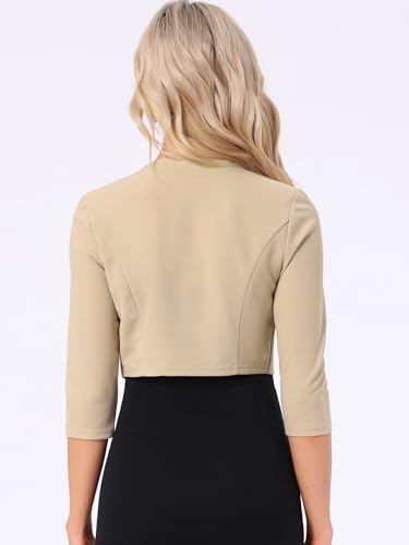 Image of Allegra K 3 /4 Sleeve Shrug Top for Women's Collarless Pleated Open Front Cropped Cardigan
