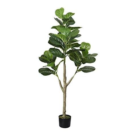 4ft Faux Fiddle Leaf Fig Tree Christmas Tree Artificial Tree Fake Plants with 42 Large Fiddle Leaves, 48in Tall Decorative Floor Plants for Home Decor Indoor Outdoor Office, Green Cover
