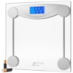 Bascula Baño Precisa Active Era Báscula Digital Ultrafina, Peso Corporal con Sensores de Alta Precisión, Pantalla LCD, Auto Encendido y Apagado. Vidrio Templado Ultra Resistente (Kg/Stone/libras) Pilas AAA Incluidas