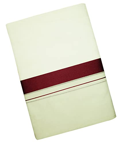 Image of Mens Thick Border 100% Cotton Cream Dhoti 4.0 Meters Double Mundu /Vesti