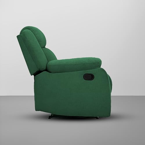 Image of Kayro Comfy Fabric | 1 Seater Recliner Sofa, Premium Fabric Upholstery, Soft Padded Body with Comfortable Cushions, Manual Recliner Chair for Living Room & Home Relaxation | Green