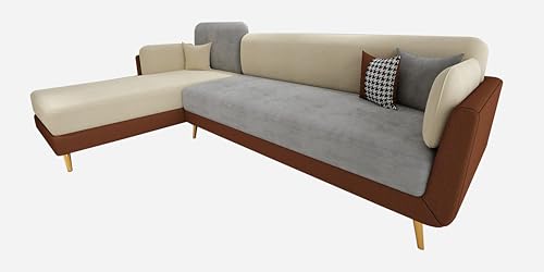 Image of Black Wood Modern Velvet RHS Sectional Sofa (3 + Lounger) with Extra Luxury Comfort for Bedroom, Living Room, Dining Room, Drawing Room, Home Office in Bug Resistant Wood Structure