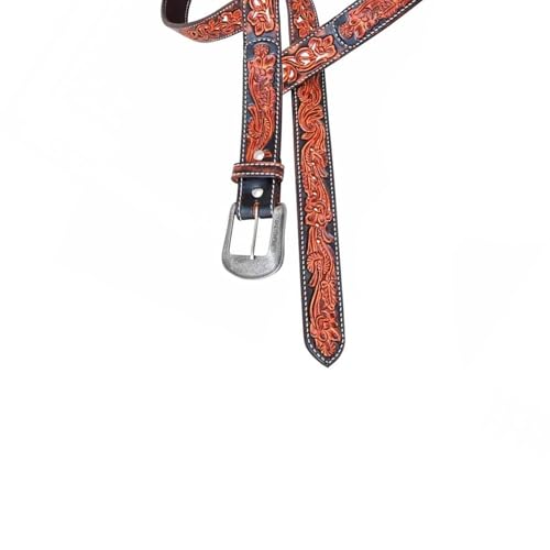 Circle Y Men' Inlay Beaded 1.5" Wide Durable Tooled Vintage Leather Casual Outdoor Cowboy Belt w/Silver Etched Buckle3