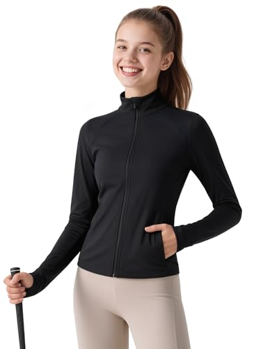 JOCMIC Girls Zip Up Jacket Horse Riding Cropped Shirts Kids Athletic Jackets Fall Winter Outerwear