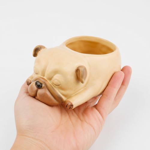 Image of Cute Sleeping Puppy Succulent Planter Pot | Dog Resin Flower Pot, Small Indoor Plant Holder for Succulents, Cactus & Herbs, Decorative Animal Planter