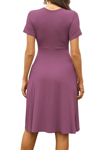Image of WEACZZY Women's Summer Short Sleeve Casual Dresses V-Neck Floral Party Dress with Pockets