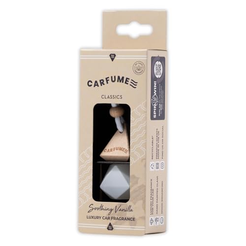 Carfume Classic Soothing Vanilla Car Air Freshener | Premium Sweet Cream & Nutmeg Fragrance | Luxury Unisex Recyclable Scented Diffuser - Odour Eliminator - UK Made Car Accessories