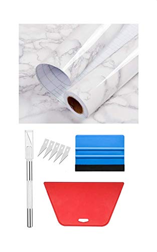 Practicalws Bundle Of Marble Wallpaper(11.8In×78.7In) And Wallpaper Smoothing Hand Tools Kit #TOP22