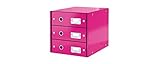 Pinkfarbene Schubladenbox mit 3 Schubladen zur Aufbewahrung von A4 Unterlagen, Hüllen, Briefumschlägen, Katalogen usw., Platz für bis zu 800 A4 Blätter (80 g/m²) je Schubfach, Modernes und zeitgemäßes Design für Zuhause oder fürs Büro
