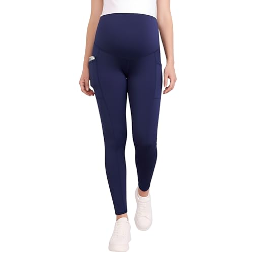 Image of Motherhood Maternity Women's Over the Belly Workout Activewear Pregnancy Leggings with Pockets