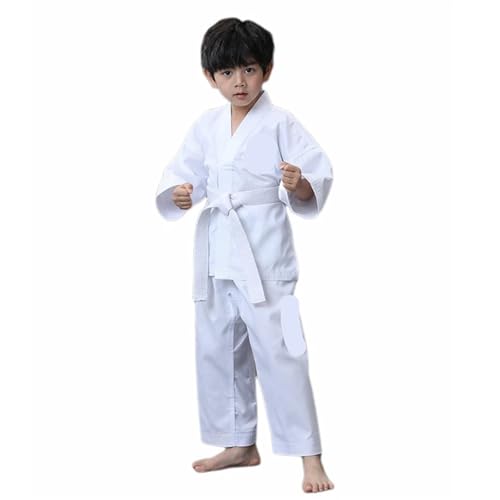 Traje De Judo Trajes ligeros de Judo, uniforme Taekwondo Dobok, traje combate for estudiantes artes marciales con bordado completo y cinturón blanco(110cm)
