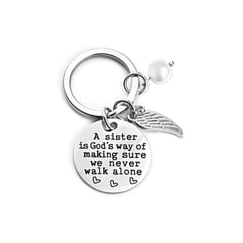Sister Gift Keychain from Sister , A Sister is God's Way of Making Sure We Never Walk Alone Sister Jewelry Key Chain Sister Birthday Christmas Gifts for Sisters from Brother Cover
