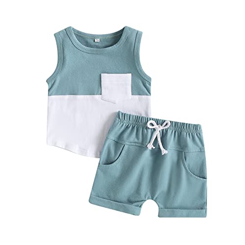 LIOMENGZI Infant Baby Boys Summer Clothes Sets Outfit Color Block Short Sleeve Tank Top Boys Shorts Cute Summer Outfit Set