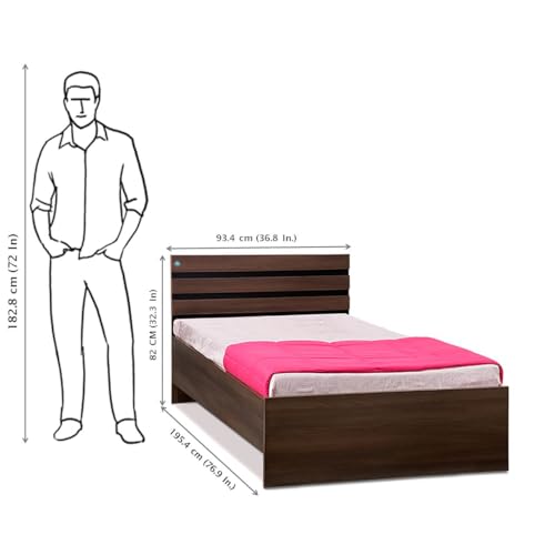 Image of DELITE KOM | 1 Year Warranty | Single Bed, Cocoa Engineered Wood Bed Without Storage, Wooden Bed (77x37 Inches) | Installation Included | Dual Tone Color - Acacia Dark & Flowery Wenge