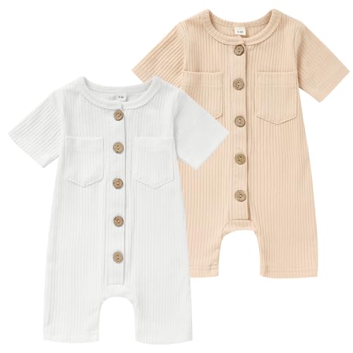 Newborn Baby Boy Girl Clothes 2 Pack Solid Romper Short Sleeve One-Piece Jumpsuits Outfits Sets