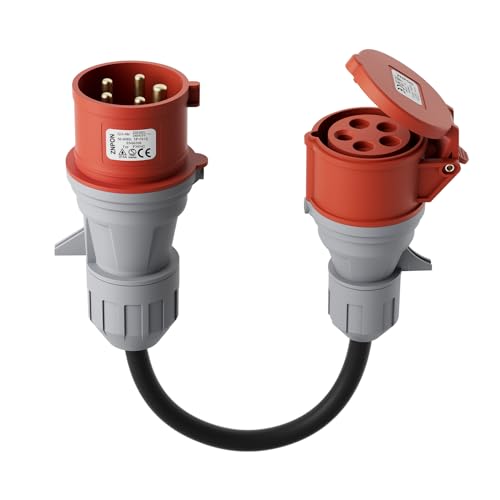 dé CEE Adapter 32A Stecker auf 16A Kupplung [3-phasig, 400V], 5-Poliger Starkstrom Adapter 32A auf 16A mit Schutzart IP44