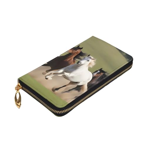 Horses at The Gallop Prints Leather Long Clutch Wallet for Fashionable Girls and Women - Durable, Stylish, and Functional, Black, One Size3