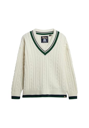 T-shirt cricket col V Superdry oversize mixte en maille de coton