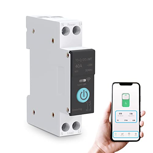 Interruptor WIFI Inteligente, Disyuntor WiFi Disyuntores Domésticos Control Remoto de Teléfono Móvil 3 Modos de Temporización para Electrodomésticos(40A)