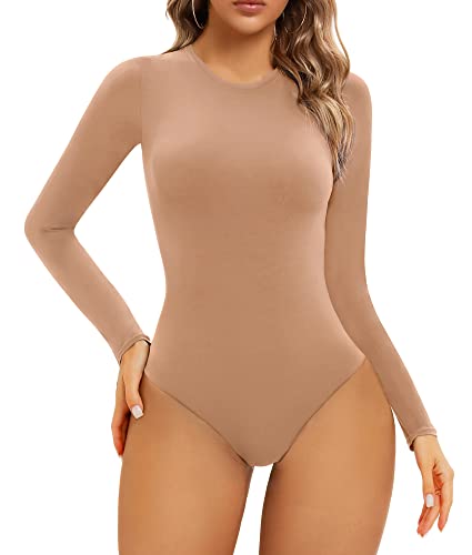 SHAPERX Body für Damen, langärmelig, hoher Stretch-Top, Tanga, Rundhalsausschnitt, passt jedem, Sienna, 48 Cover