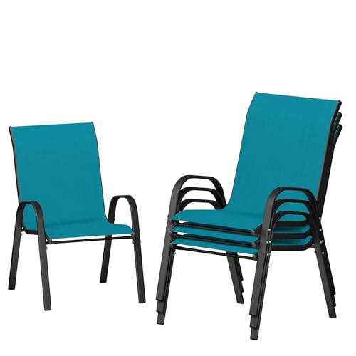 Image of UDPATIO Patio Chairs Set of 4, Stackable Outdoor Dining Chairs with High Back, Breathable Textilene Fabric Outdoor Chair All Weather, 350LBS Capacity for Garden, Backyard (Light Blue)