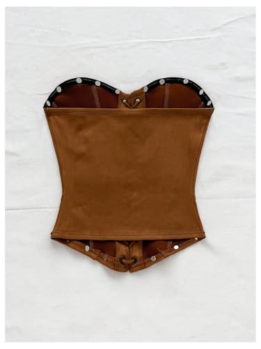 SOLY HUX Women's Faux Suede Tube Tops Lace Up Strapless Sleeveless Bandeau Summer Going Out Corset Crop Top2