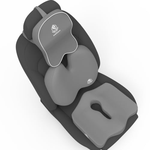 Image of MRRON Memory Foam Posture Corrector Car Seat Cushions Combo | Orthopedic Backrest, Coccyx Cushion & Neckrest | Ergonomic Lumbar Comfort Seat Cushion | (Grey, Backpro)