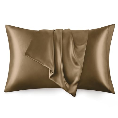Love's cabin Juego de 2 fundas de almohada de satén de seda para cabello y piel (marrón, 20 x 36 pulgadas), fundas de almohada de satén con cierre de sobre